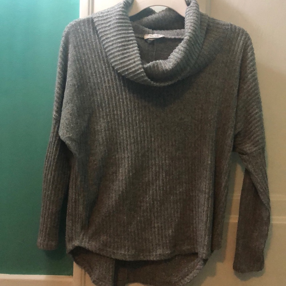 Gray sweater with a scarf type neck